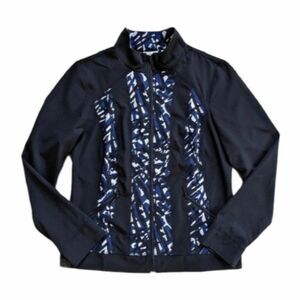 Chico's Zenergy Black and Blue Printed Full Zip Jacket Small